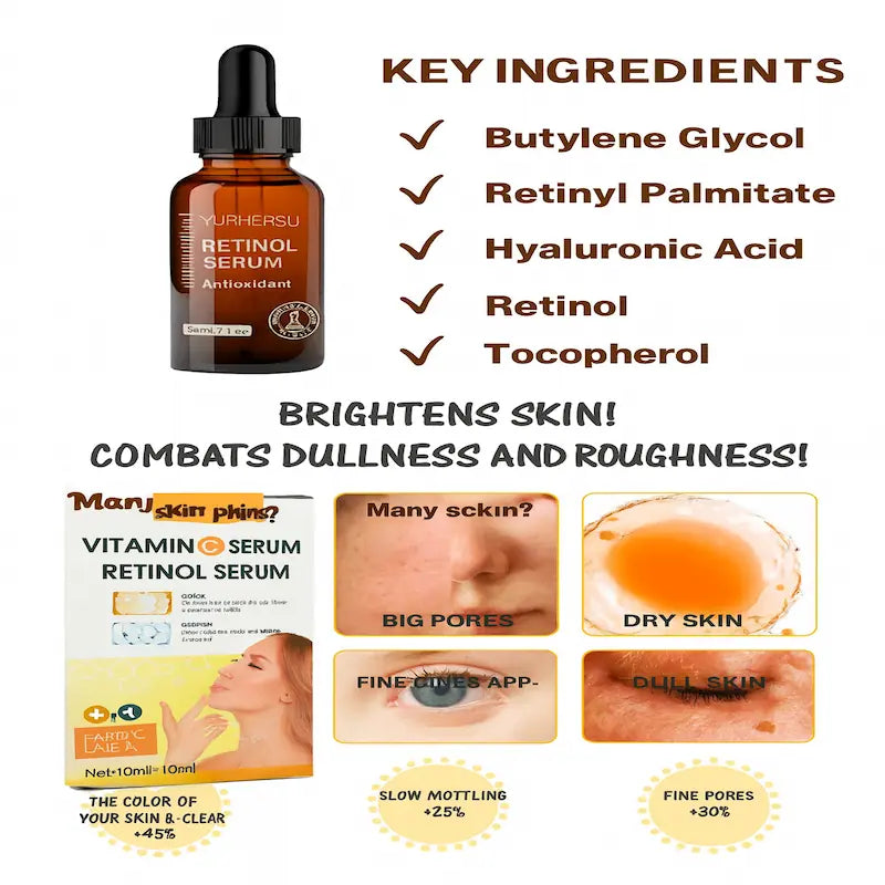 Combo Suero Facial Vitamina C + Retinol 20ml – Hidratante, Iluminador y Antiarrugas