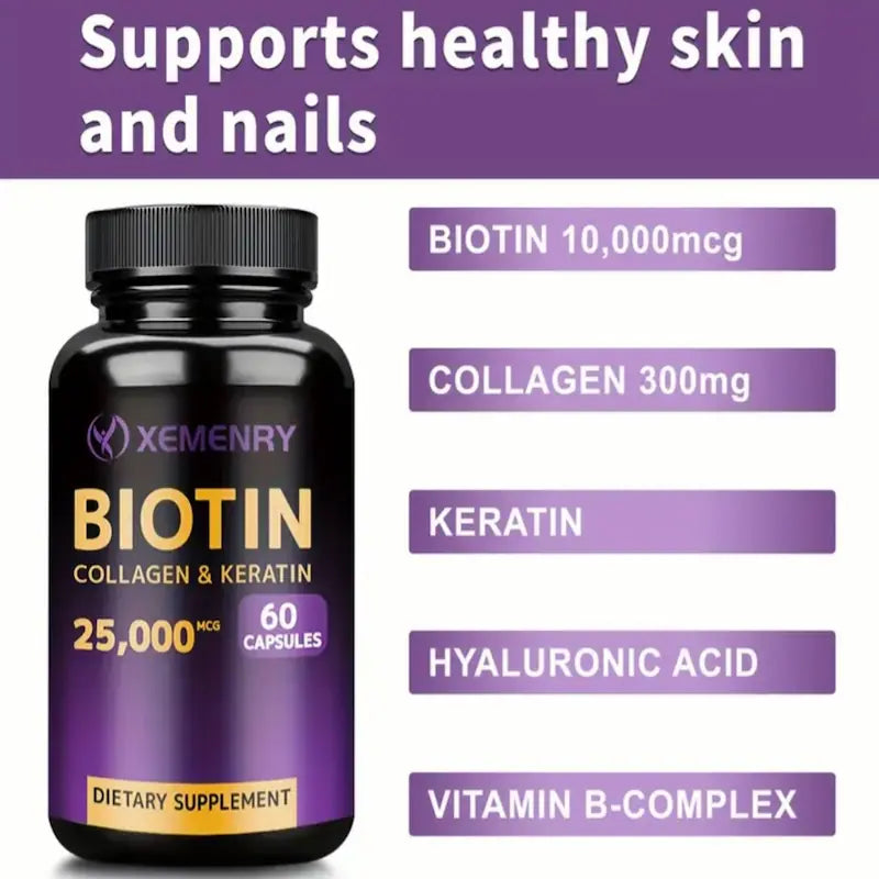 Biotina 25,000 mcg con Colágeno y Queratina | 60 cápsulas