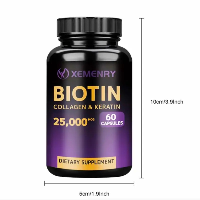 Biotina 25,000 mcg con Colágeno y Queratina | 60 cápsulas