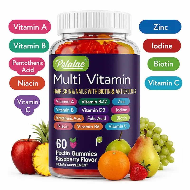 Multivitaminas en Gomitas – Antioxidantes con Biotina y Vitaminas A, C, D3, B12, Zinc y más – Salud de Cabello, Uñas, Piel y Energía – 60 Unidades