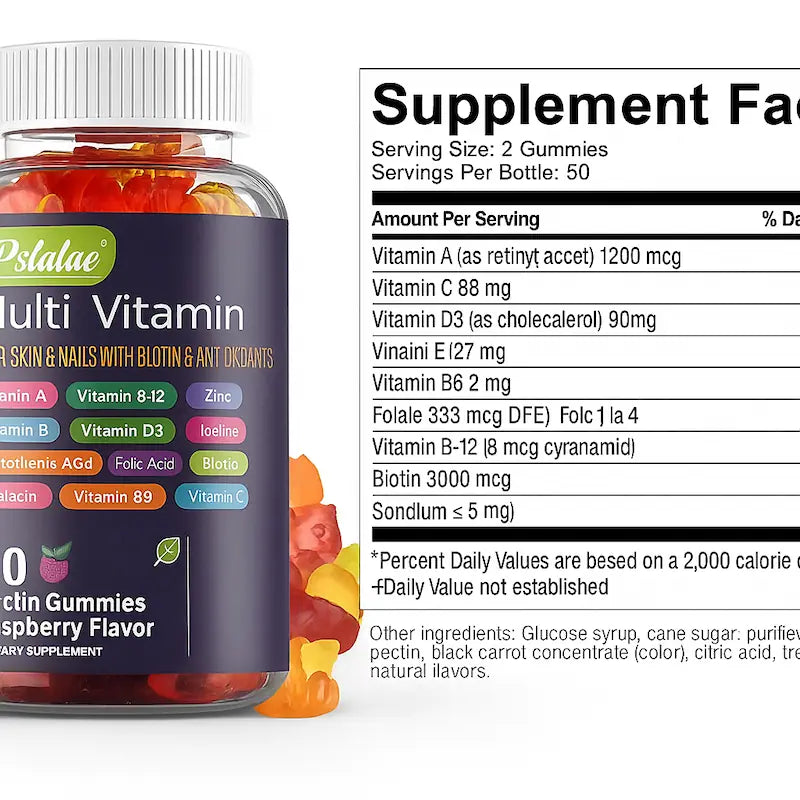 Multivitaminas en Gomitas – Antioxidantes con Biotina y Vitaminas A, C, D3, B12, Zinc y más – Salud de Cabello, Uñas, Piel y Energía – 60 Unidades